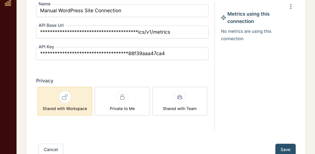 WordPress Site Connection Detail Page